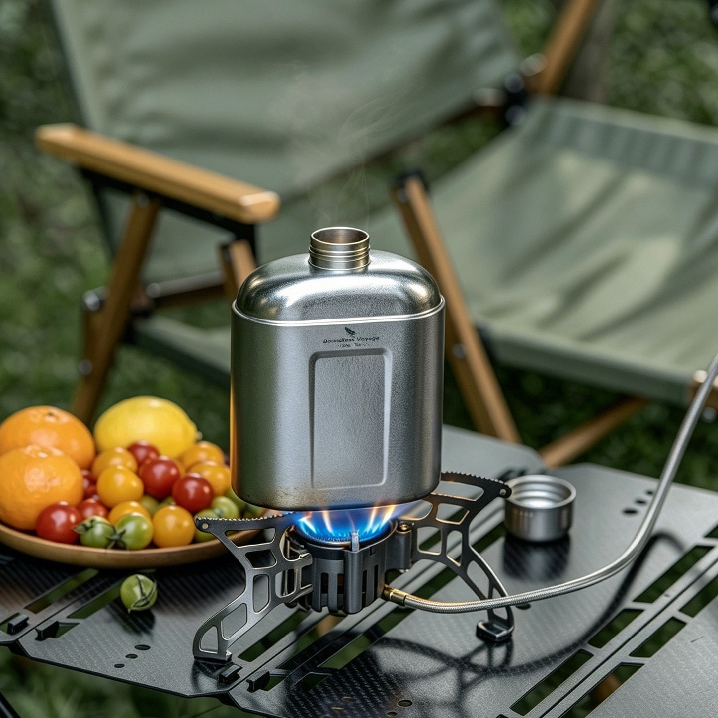 Boundless Voyage 1100ml TA1 Pure Titanium Canteen Bottle | Single Layer Open Flame Heatable Water Flask, Leakproof Double Wall Lid Military Outdoor Bottle with Crossbody Sleeve Ti3012D