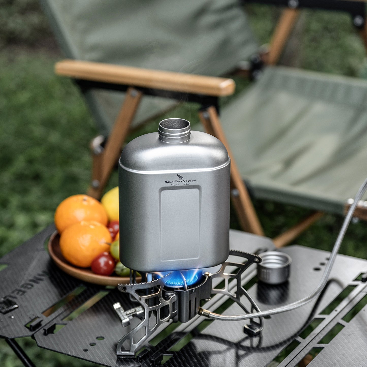Boundless Voyage 1100ml TA1 Pure Titanium Canteen Bottle | Single Layer Open Flame Heatable Water Flask, Leakproof Double Wall Lid Military Outdoor Bottle with Crossbody Sleeve Ti3012D