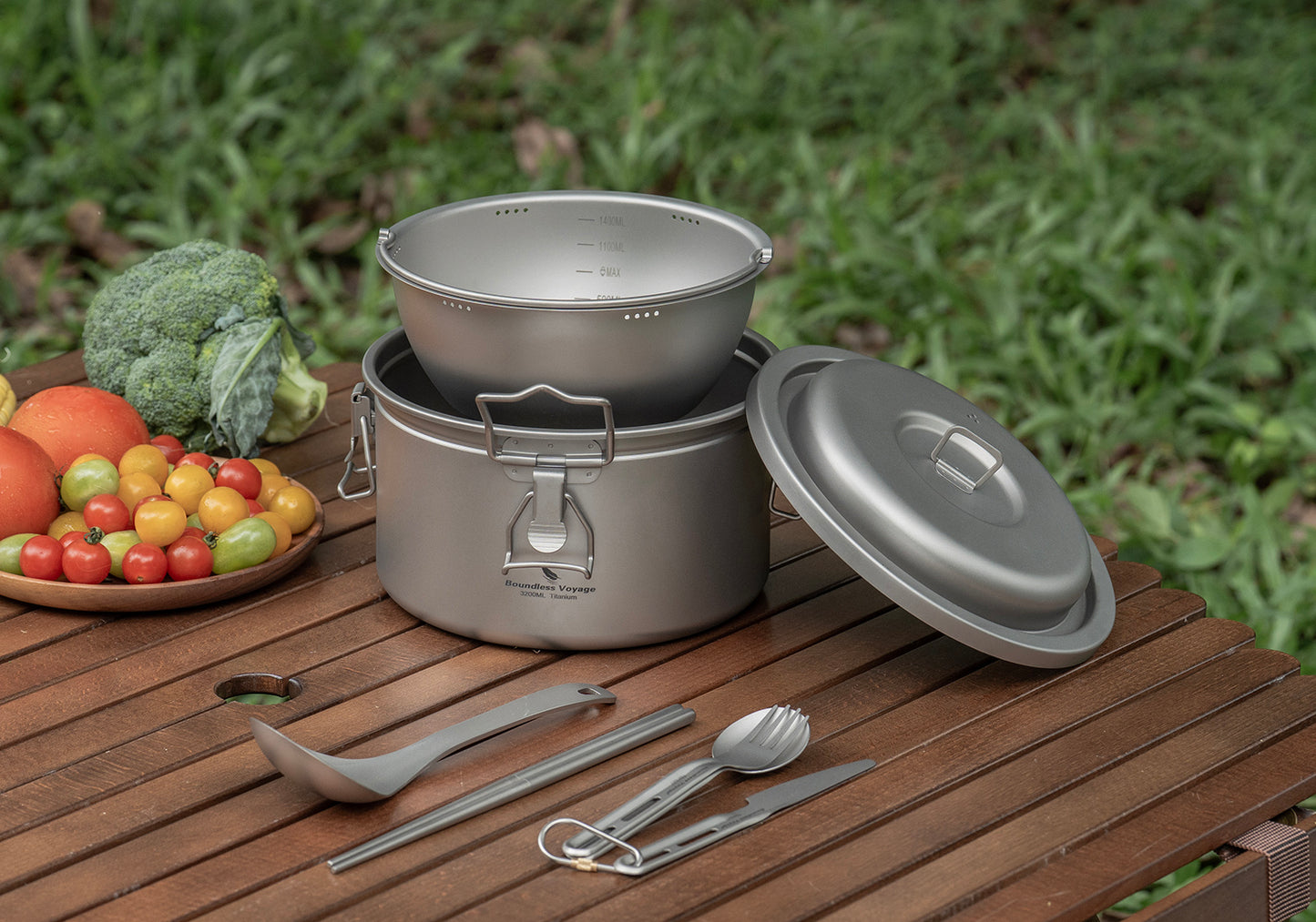 Boundless Voyage Titanium Camping Pot Multifunctional Cooker Ultralight Rice Cooker for Outdoor, Hiking, Travelling Ti2088C-Ti2092C