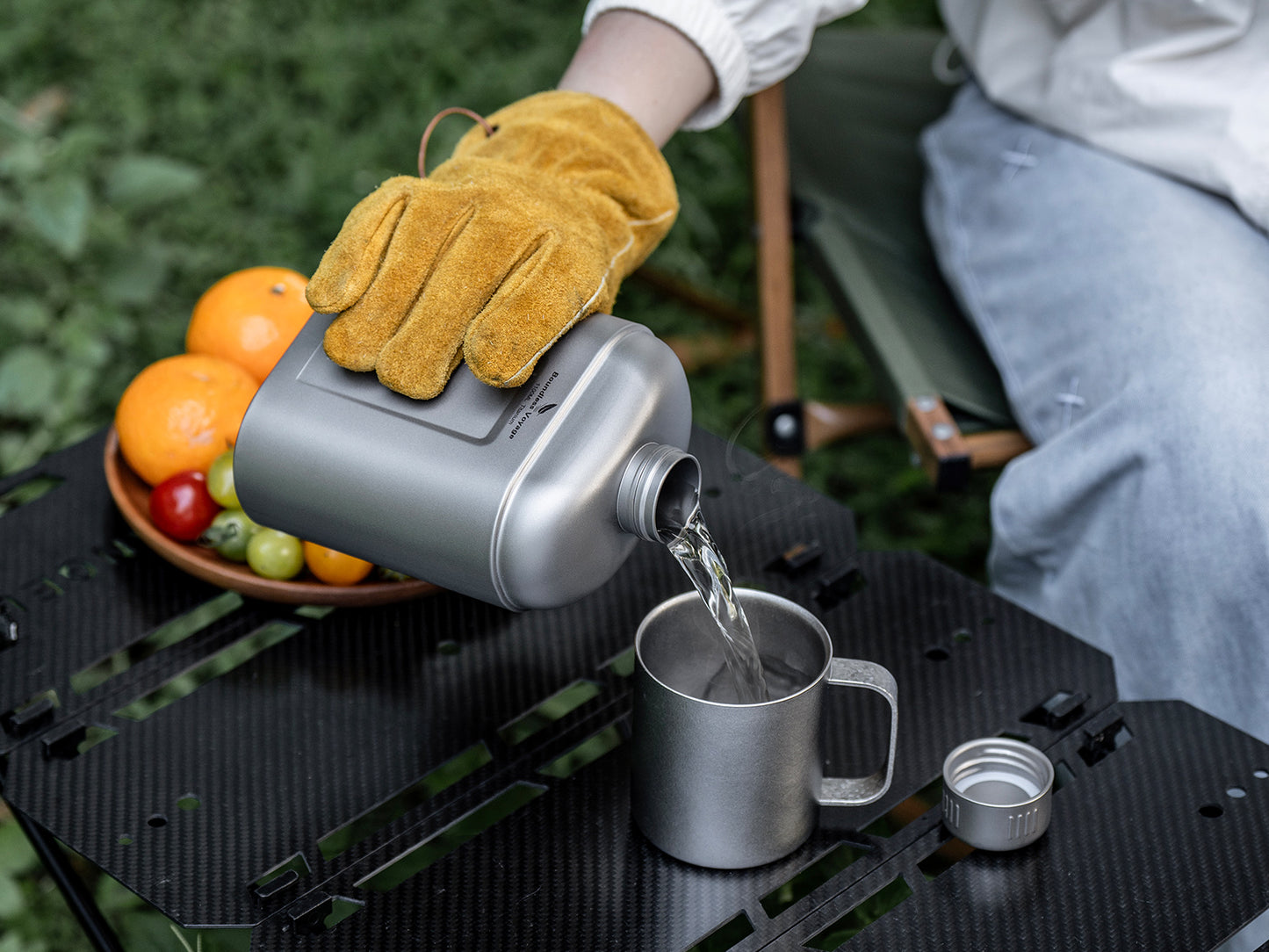 Boundless Voyage 1100ml TA1 Pure Titanium Canteen Bottle | Single Layer Open Flame Heatable Water Flask, Leakproof Double Wall Lid Military Outdoor Bottle with Crossbody Sleeve Ti3012D