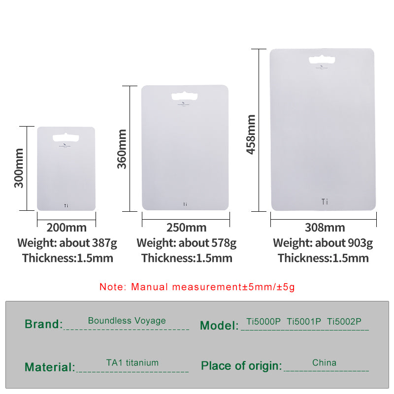 Boundless Voyage Titanium Cutting Board Natural Finish, Dual-Side Hanging Hole for Kitchen Camping Ti5000P-Ti5002P