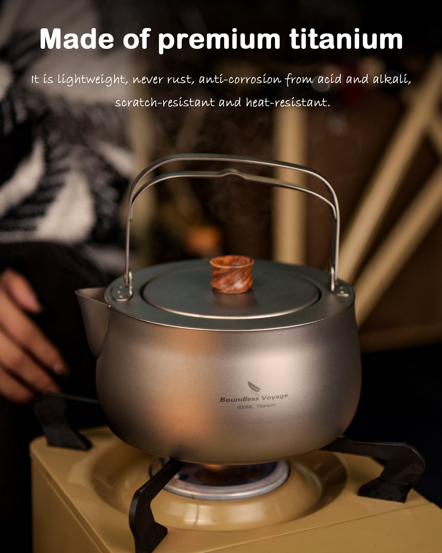 Boundless Voyage 800ml Pure Titanium Camping Kettle | Durable Lightweight Teapot with Foldable Handle for Backpacking, Hiking, Coffee and Tea Ti3131D