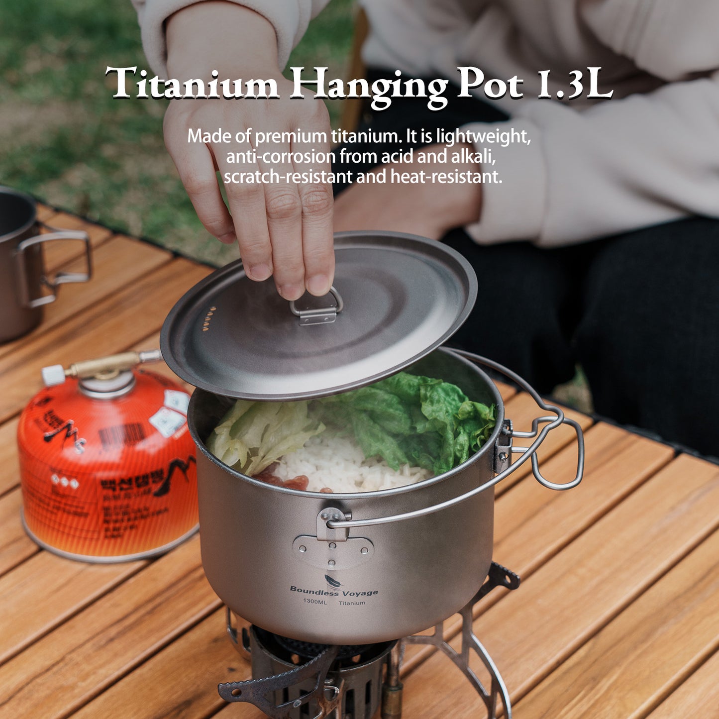 Boundless Voyage Titanium Hanging Pot for Outdoor Camping Backpacking Hiking Ultralight Portable Cooking Pot Camp Kitchen Cookware 1300ML/1950ML/2900ML Ti2043C-Ti2045C