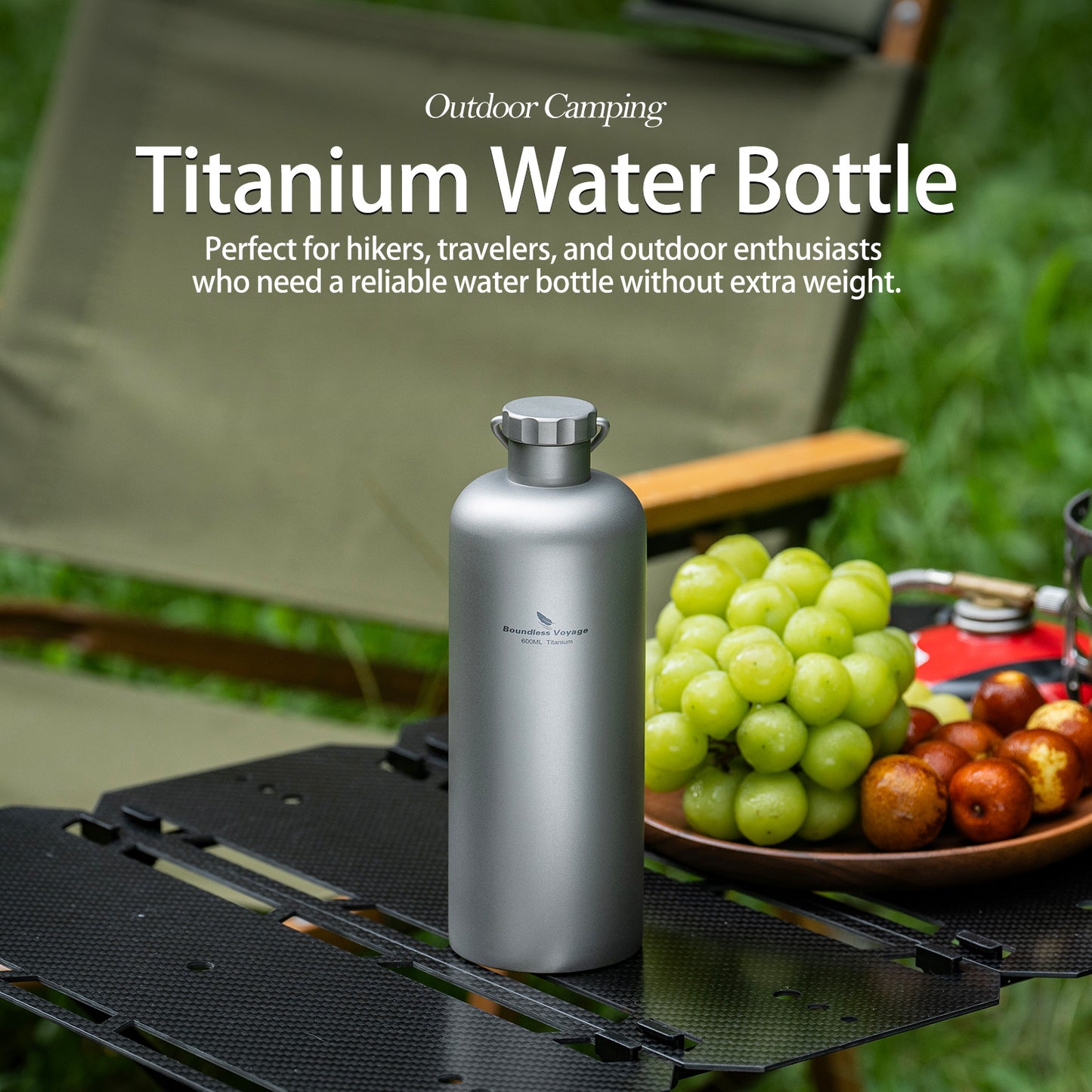 Boundless Voyage Titanium Water Bottle 600ml Ultralight Leak-Proof Lid, Durable & Corrosion Resistant, for Hiking, Camping, Travel & Everyday Use Ti3009D