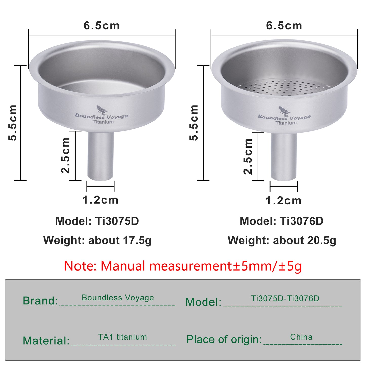 Boundless Voyage Titanium Funnel Flagon Accessories Multi-use Kitchen Funnel for Transferring Liquid, Fluid, Cooking Oils, Jam & Powder Ti3075D/Ti3076D