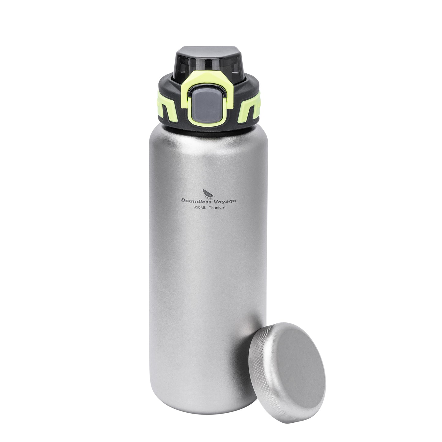 Boundless Voyage 950ml Titanium Water Bottle with Dual Lids, Wide Mouth Single-Wall Canteen for Hiking Camping Sport Ti3018D