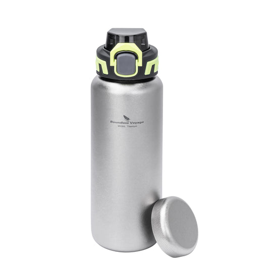 Boundless Voyage Ti3018D 950ml Titanium Water Bottle, Sandblasted Finish, with Titanium Lid and PP Flip Lid