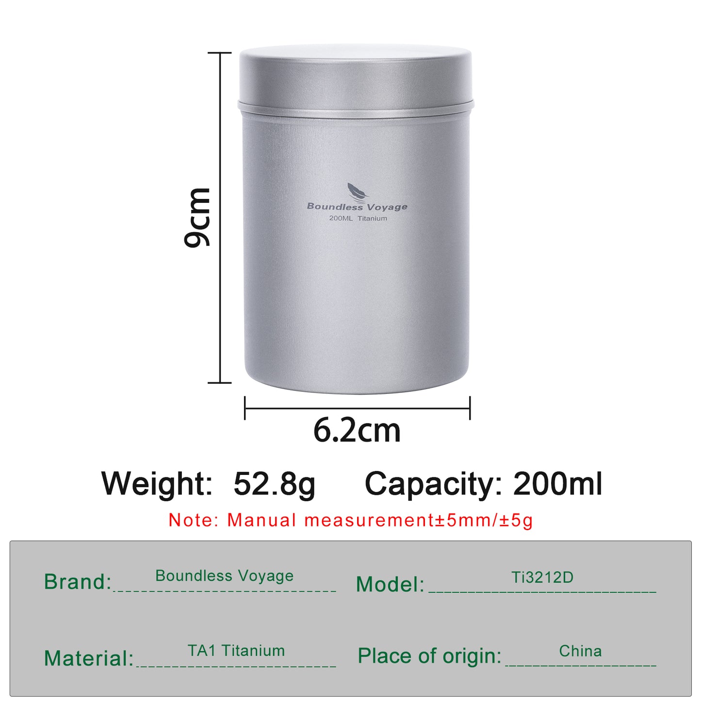 Boundless Voyage Titanium Tea Caddy Tea Canister Ultralight Portable & Small Round Kitchen Food Storage Container for Loose Tea, Coffee, Spices, Beans, Sugar Ti3212D
