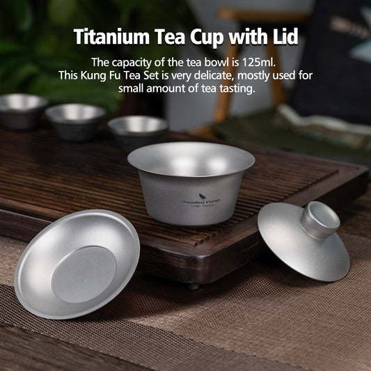 Boundless Voyage 125ml Sandblasted Titanium Gaiwan, Three-Talent Kung Fu Tea Bowl, Anti-Scald Tea Set Ti3142D