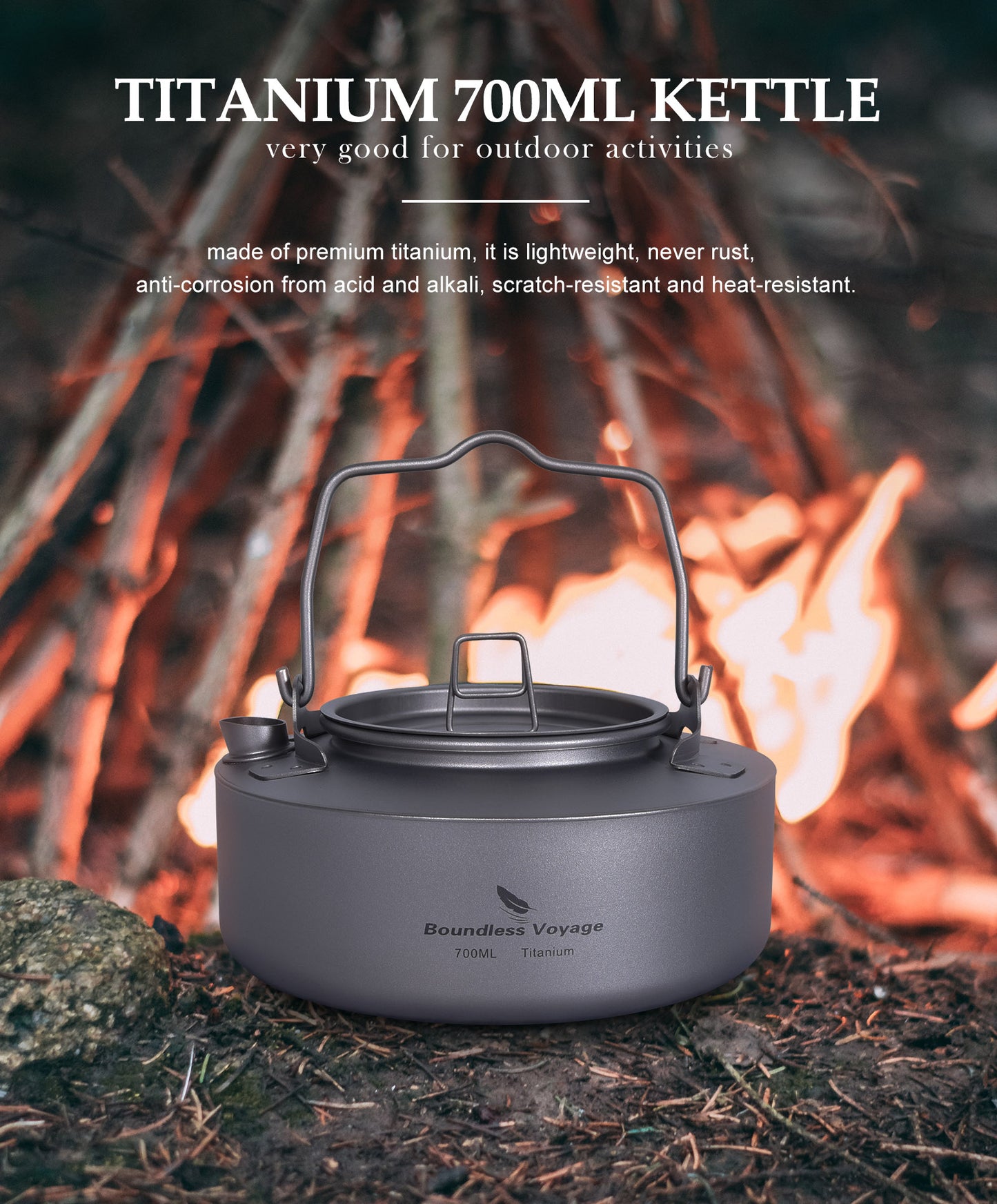 Boundless Voyage Titanium 700 ml Wasserkocher mit Klappgriff Outdoor Camping Ultraleichter tragbarer Teekessel Teekanne Ti3100D