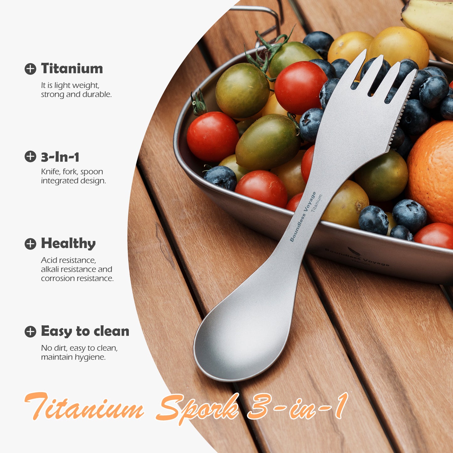 Boundless Voyage Titanium Spork 3-in-1 Fork, Spoon, Knife Cutlery Combo Ultra Lightweight Camping Utensil Ti1064T