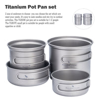 Boundless Voyage Outdoor Titanium Pot with Pan Set with Collapsible Folding Handle for Outdoor Camping Cooking Hiking Backpacking Portable Cookware Ti2037C-Ti2039C