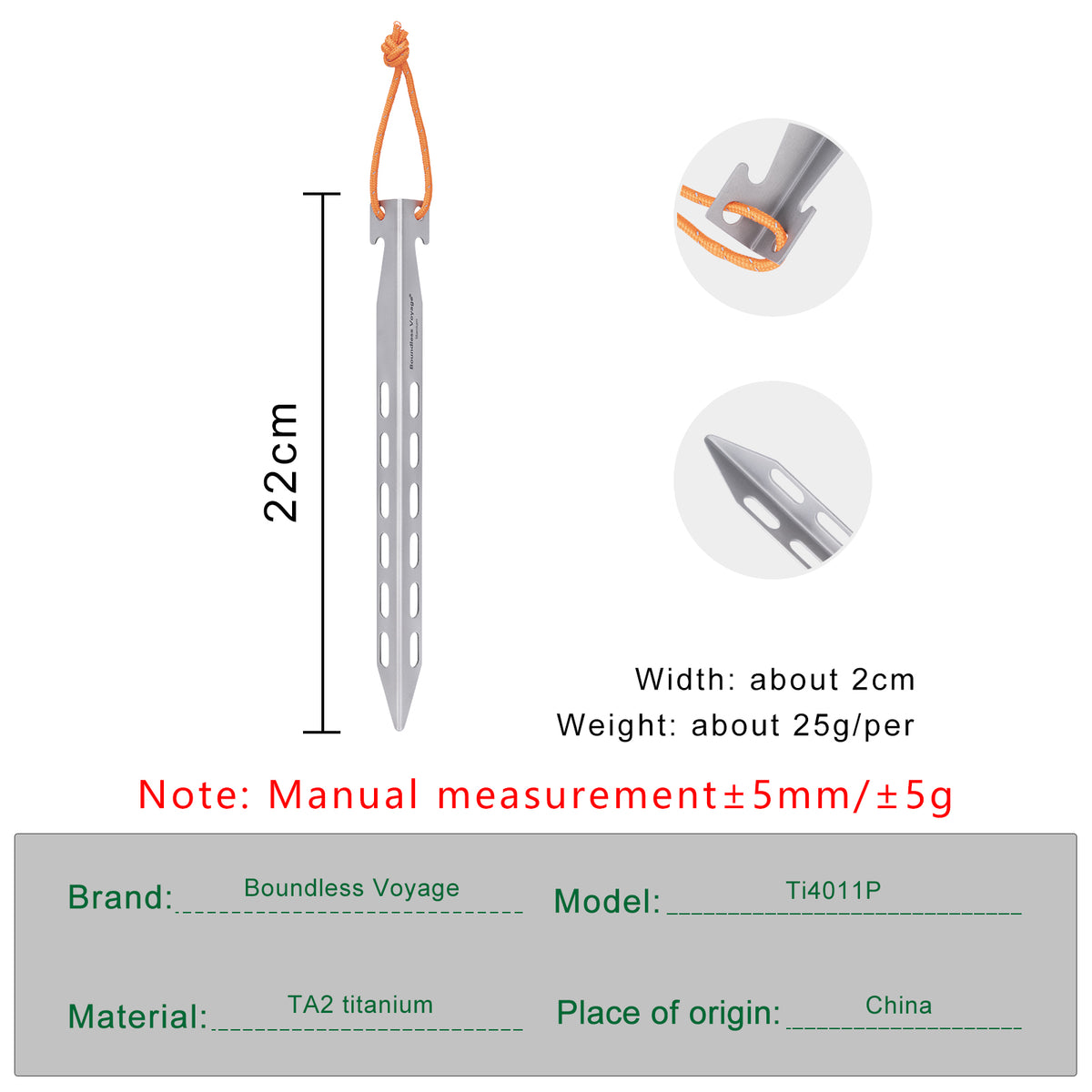 Boundless Voyage 22cm V-Shape Titanium Tent Stakes with 12-Hole Design, Ultralight Heavy Duty Ground Pegs for Camping Hiking Awning, 8Pcs Ti4011P