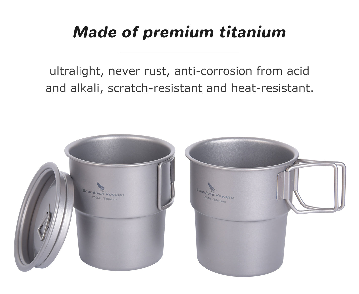 Boundless Voyage Titanium Coffee Cup 250ml Tea Mug Outdoor Camping Tableware Portable Lightweight Mug Ti3051D-Ti3051D