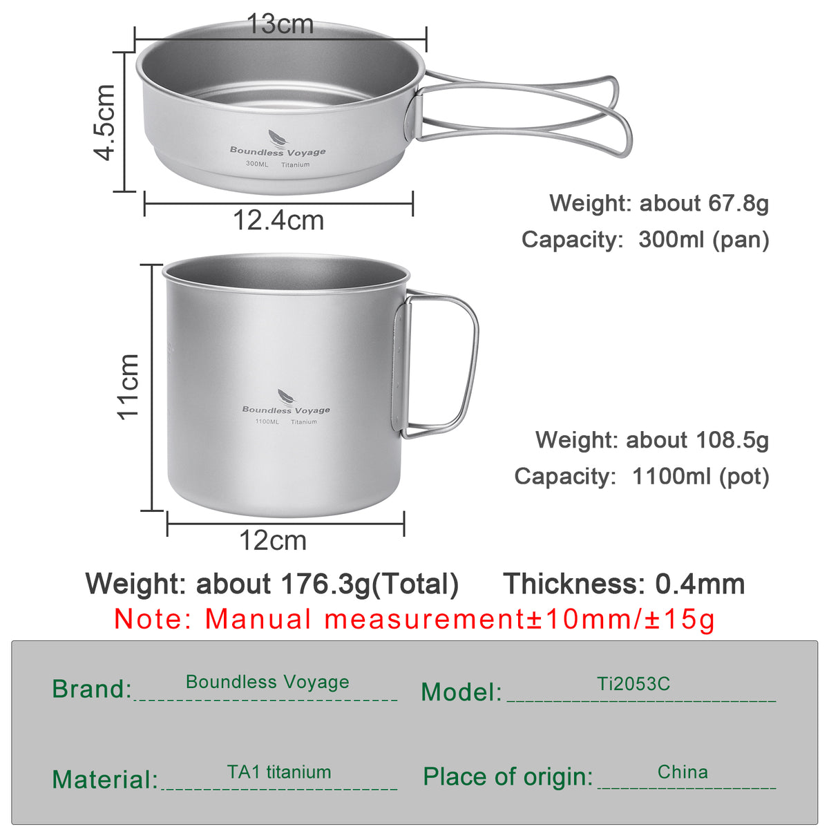 Boundless Voyage Ti2053C ultralight titanium cookware set