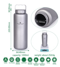 Boundless Voyage Titanium Water Bottle 1050ml/35.5 oz with Handle Outdoor Leak-Proof Wide Mouth Sport Drinking Bottle Camping Tea Coffee Canteen Kettle for Hiking Climbing Running Ti3006D