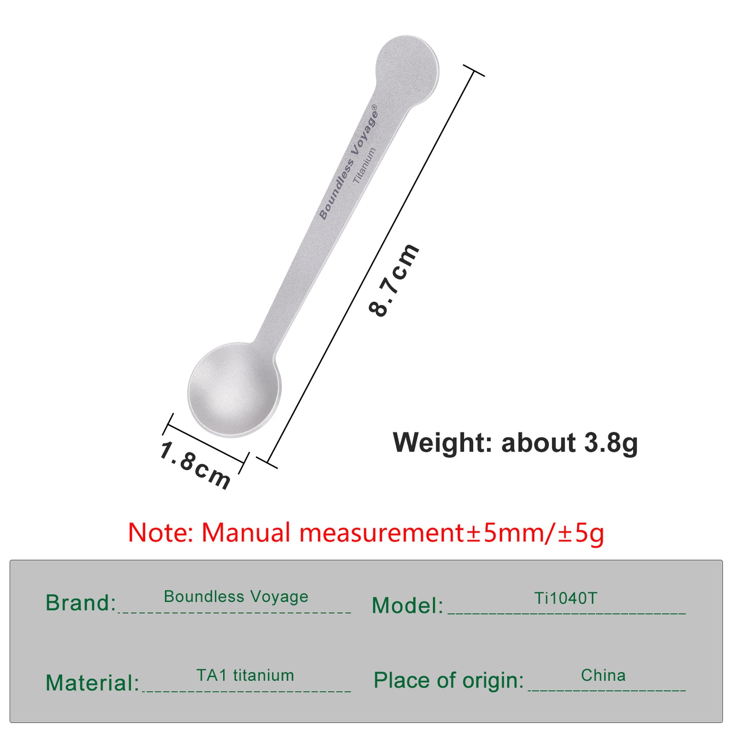 Boundless Voyage Pure Titanium Mini Coffee Spoon | Ultralight Small Stirring Spoon for Sugar, Jam, Tea & Dessert, Party Tableware Ti1040T