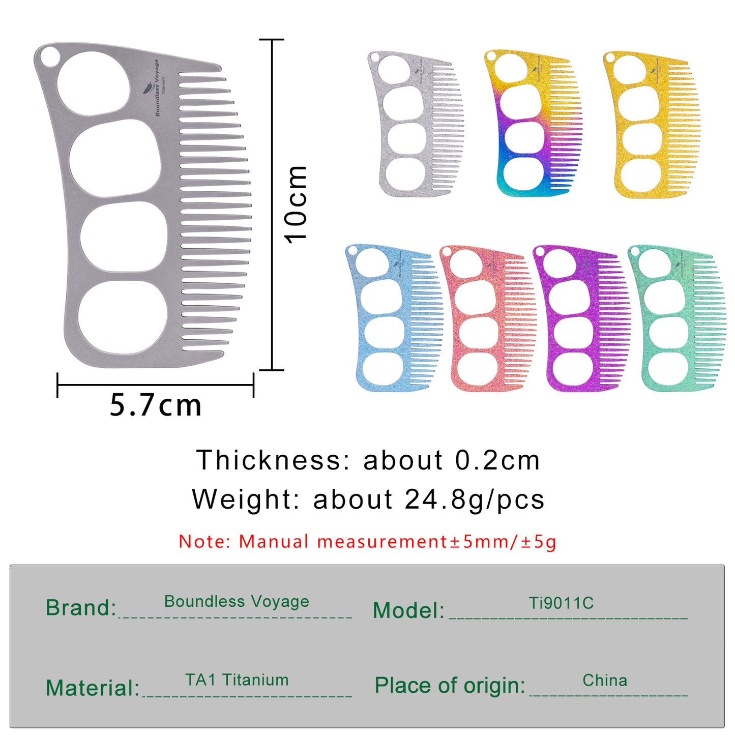 Boundless Voyage Titanium Crescent Comb, Unisex Hair & Beard Grooming Comb for Household Daily Use and Travel Carry