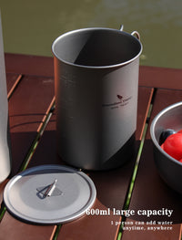 Boundless Voyage Pure Titanium Cup with Flat Lid | Ultralight Portable Coffee Tea Wine Mug, Outdoor Tableware for Backpacking Hiking Camping Picnic Ti3049D