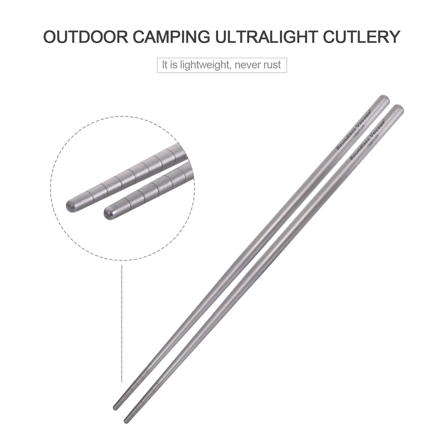 Boundless Voyage 23cm Pure Titanium Round Chopsticks | Ultralight Reusable Cutlery for Home Camping Travel Outdoor Dining Ti1002T