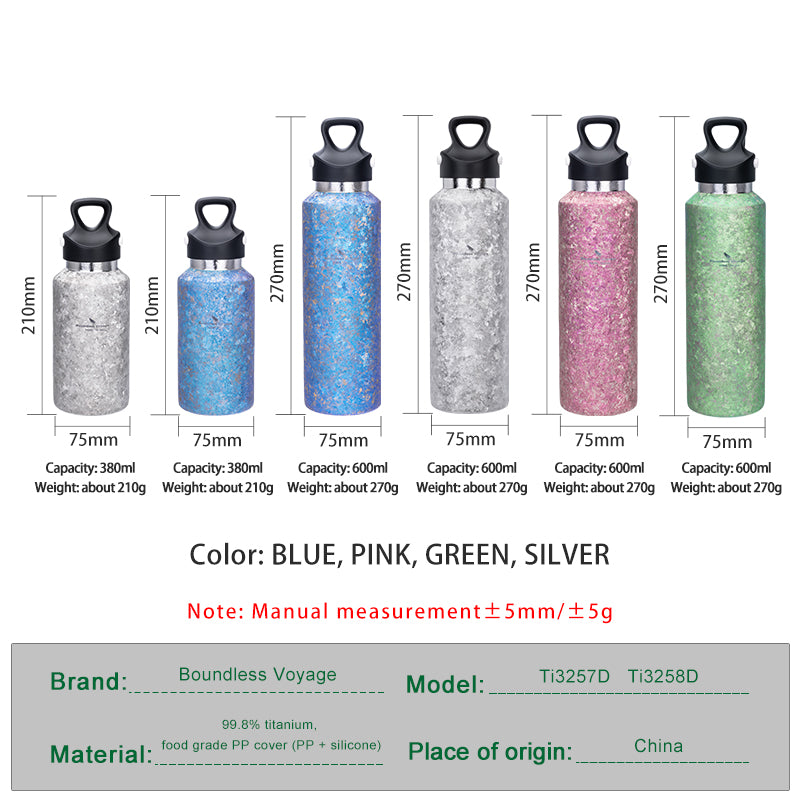 Boundless Voyage Titanium Thermos Vacuum Water Bottle Double-Walled Lightweight Leak-Proof Sport Bottle for Travel Outdoor Office