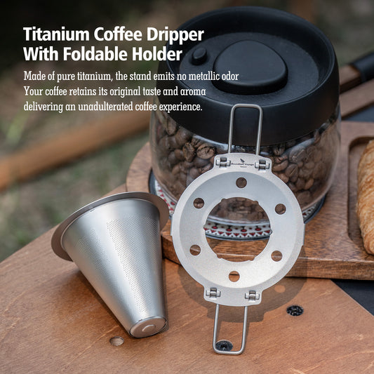 Boundless Voyage Titanium Pour Over Coffee Dripper, Paperless Reusable Metal Cone Coffee Filter with Foldable Holder, Portable Coffee Maker for Home Office Outdoor Travel Camping Ti6004P