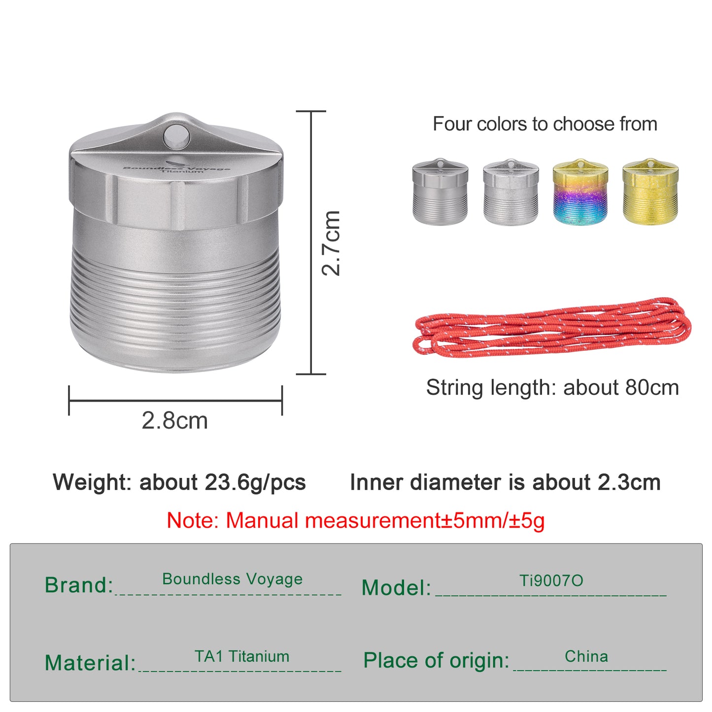 Boundless Voyage Titanium Pill Container, Waterproof Portable Pill Box, Lightweight Mini Pill Holder for Travel, Outdoor, Daily Use, Airtight Pill Case for Medication, Vitamins, Supplements, with Lanyard Ti9007O