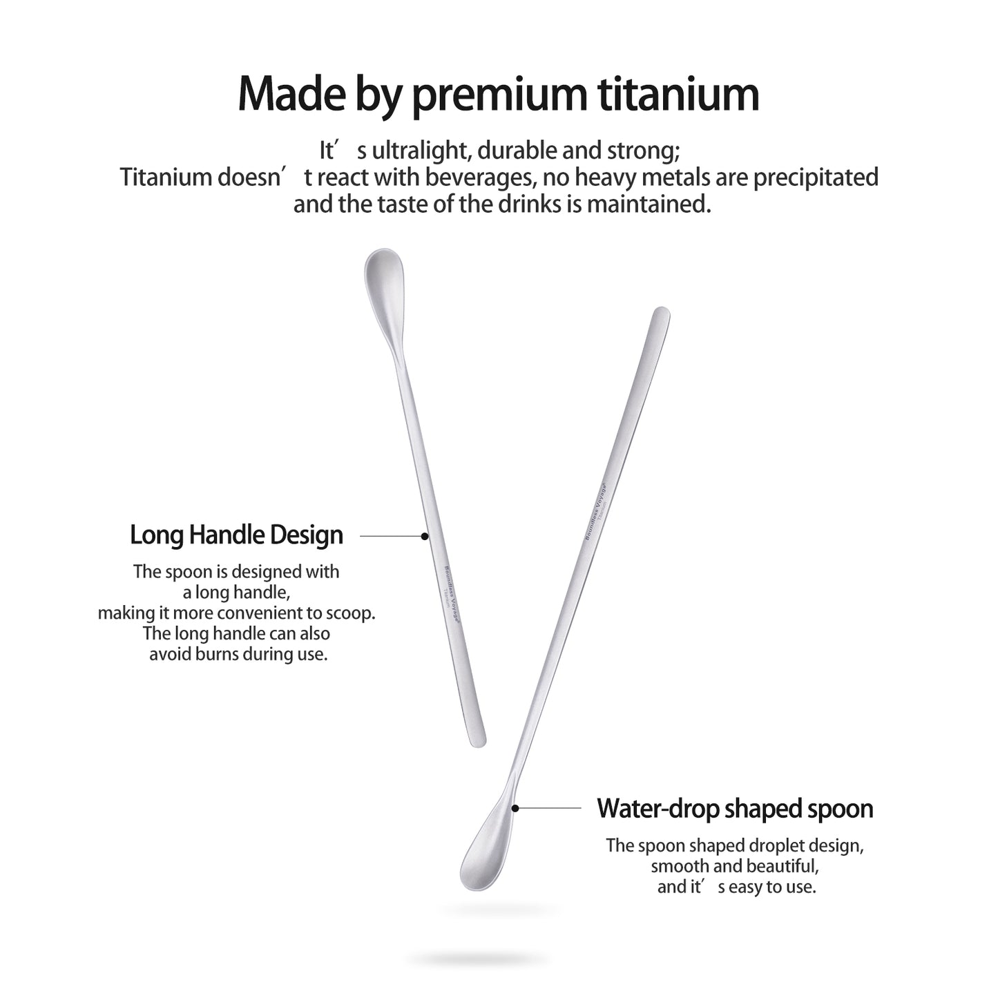 Boundless Voyage Titanium Coffee Spoon Long Handle Tea Spoon Ultralight Small Ladle Durable Cutlery Stir Spoon Bar Spoon Cocktail Mixing Stirrers for Drink Ti1034T-Ti1035T
