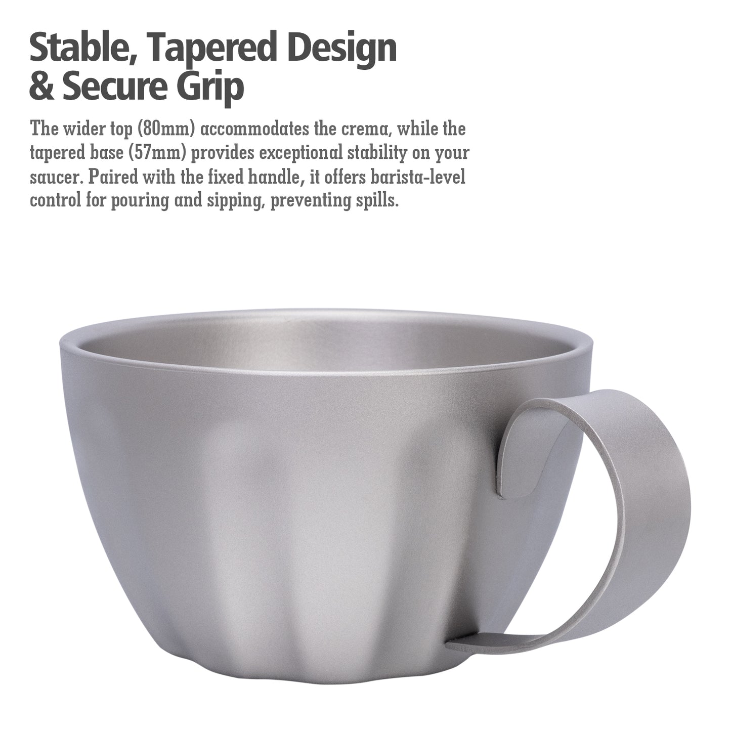 Boundless Voyage 120ml Titanium Espresso Cup, Double‑Wall Heat‑Insulated Coffee Mug with Fixed‑Handle, Compact Light‑Weight for Home, Office, Travel and Camping Ti3088D