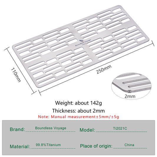 Boundless Voyage Mini Size Durable Titanium Charcoal BBQ Grill Plate Include a Carry Bag for Outdoor Camping Beach Ti2021C