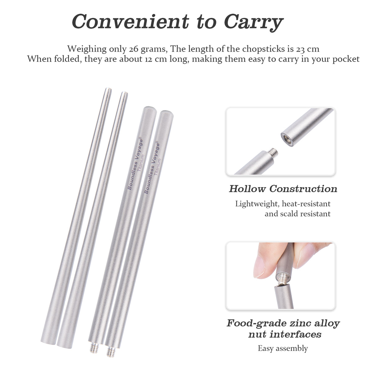 Boundless Voyage Titanium Telescopic Chopsticks, Ultralight Portable Foldable for Camping Travel, Ti1007T
