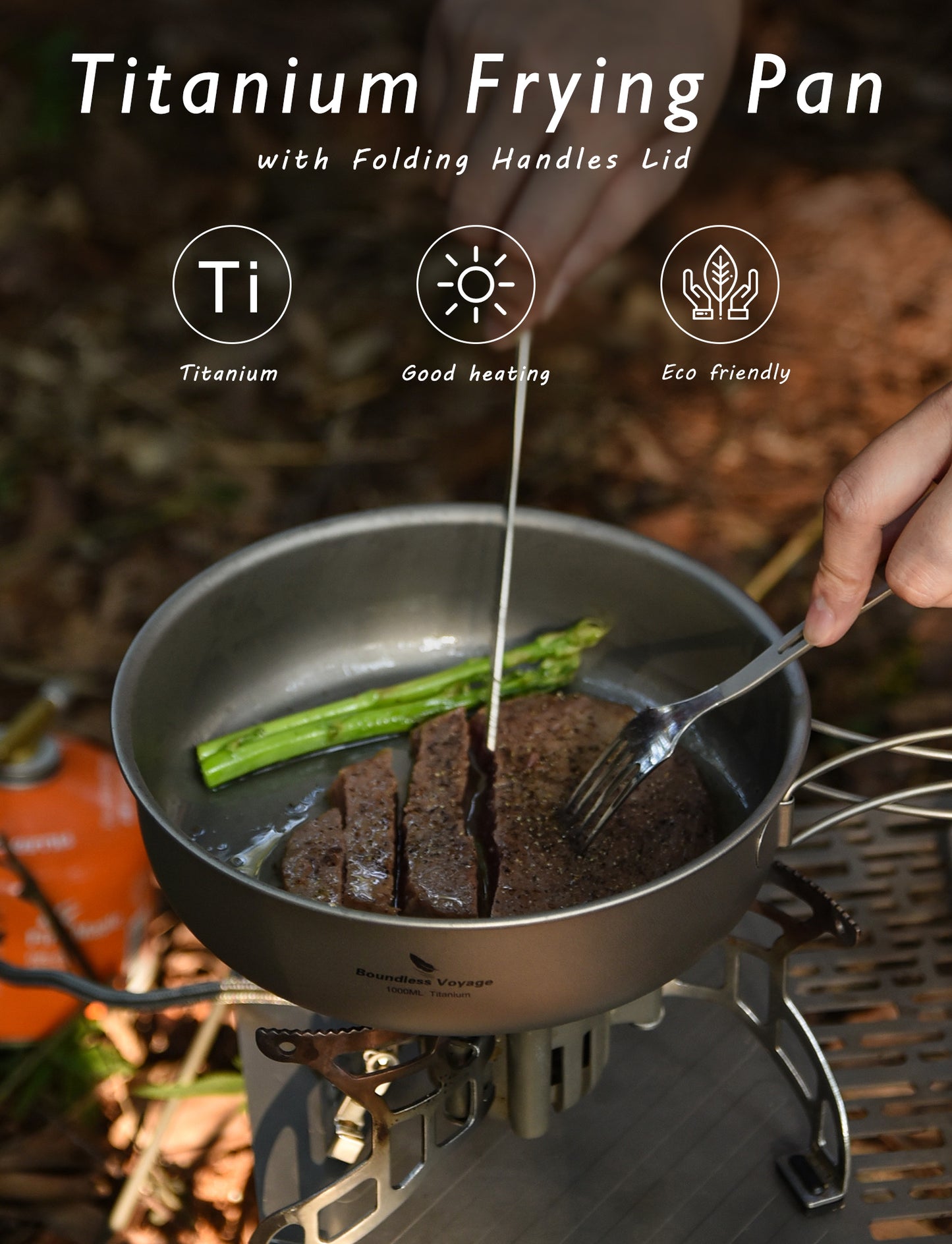 Boundless Voyage Pure Titanium Frying Pan with Lid & Foldable Handles | Ultralight Portable Griddle Cookware for Hiking & Backpacking Ti2065C