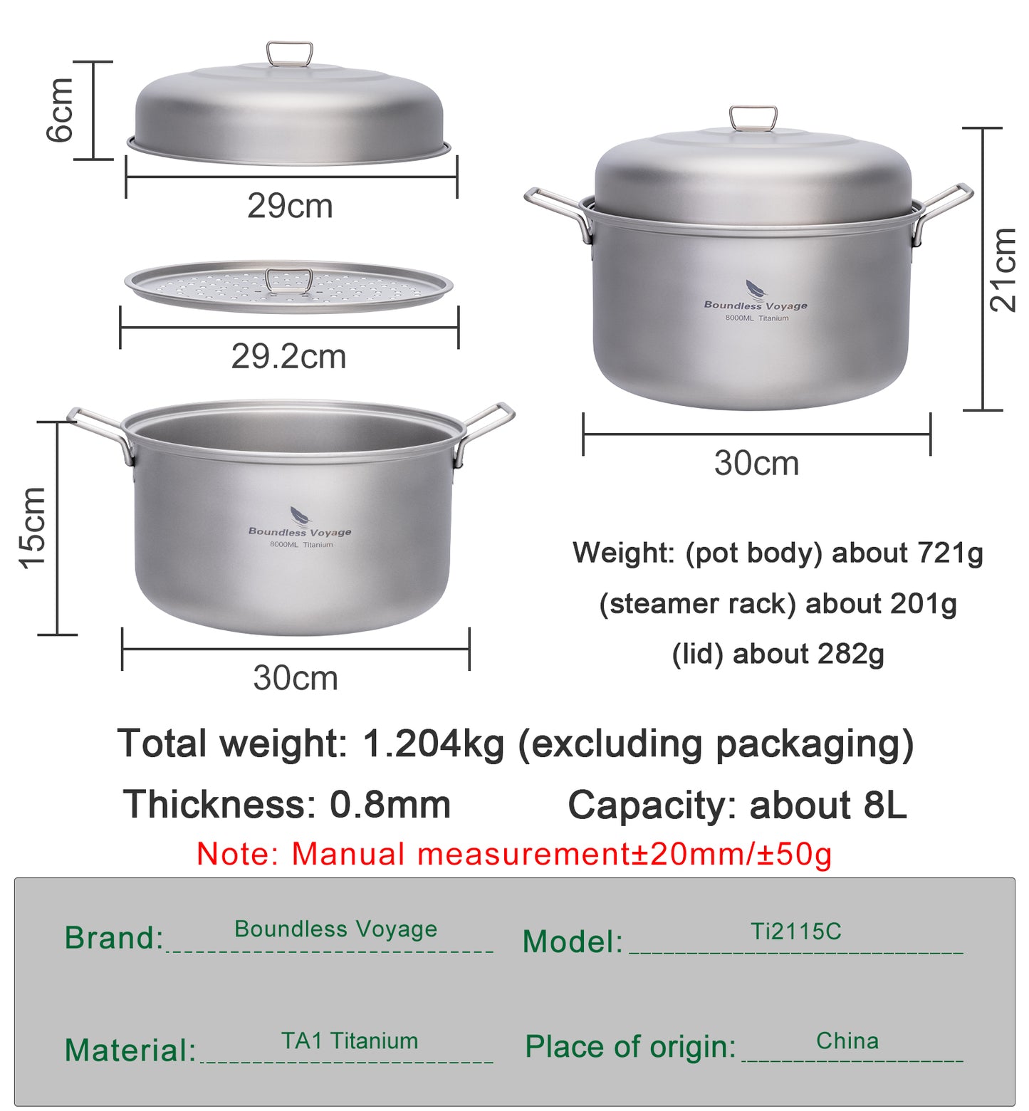 Boundless Voyage Titanium Steamer & Soup Hanging Pot, Lightweight Portable Cookware Kit for Outdoor Camping Hiking Picnic Travel & Household Kitchen Ti2115C