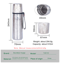 Boundless voyage Titanium Vacuum-Insulated Beverage Bottle Large Capacity 510ml Outdoor Portable Vacuum Flask water bottles Hiking water bottle Ti3011D