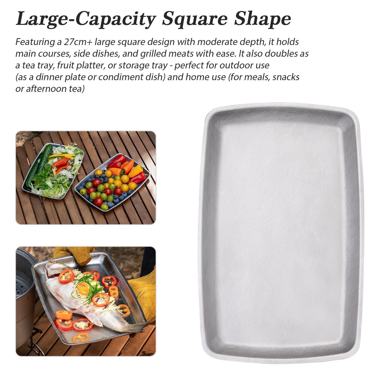 Boundless Voyage Pure Titanium Square Plate | Lightweight Heat-Resistant Portable Camping Tray, Dishwasher Safe Tableware for Home, Picnic & BBQ Ti1149T