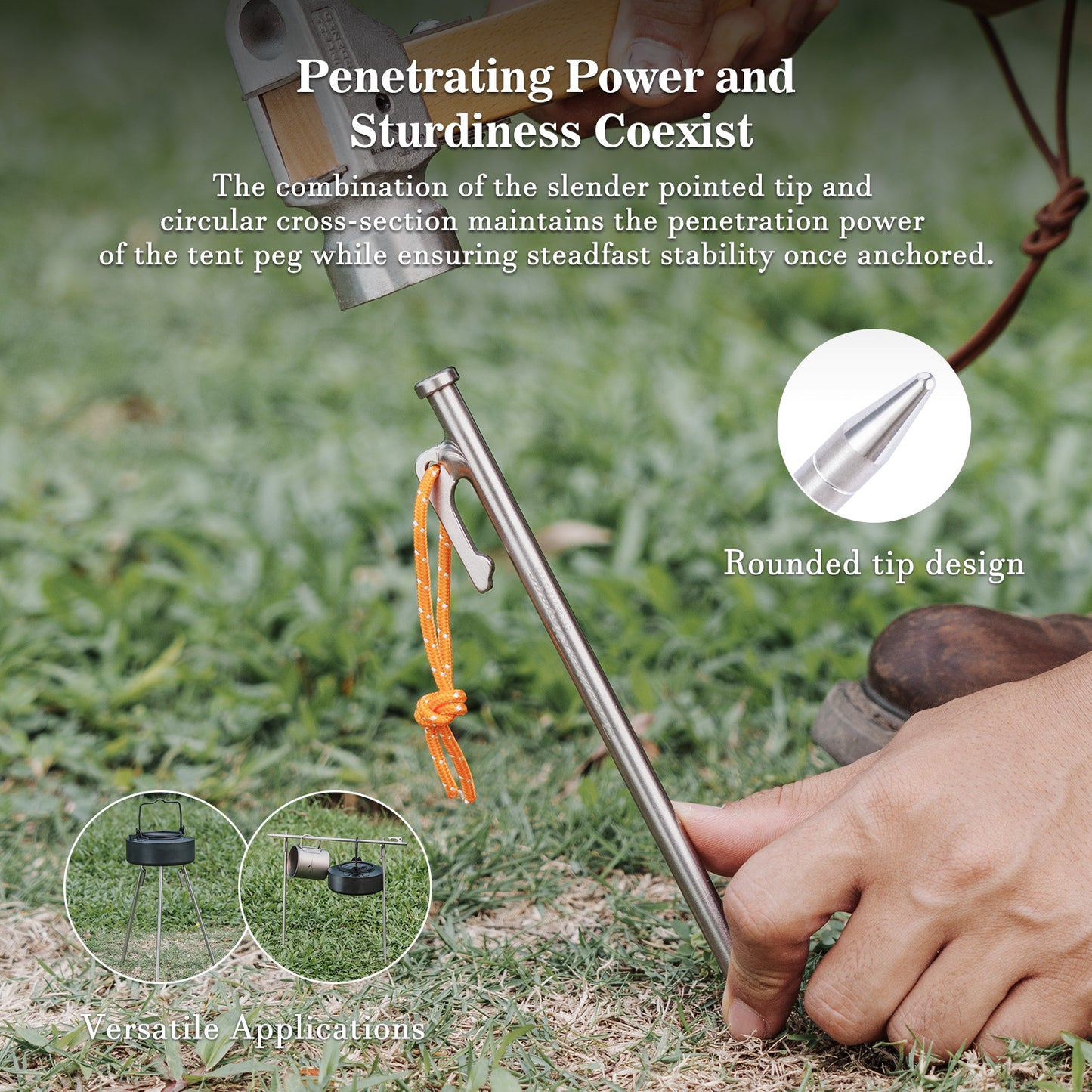 Boundless Voyage Multi-Size Titanium Alloy Tent Stakes | Ultralight Heavy Duty Ground Pegs, Portable Camping Accessories, 24cm/30cm/35cm/40cm, 6Pcs Pack Ti4015P