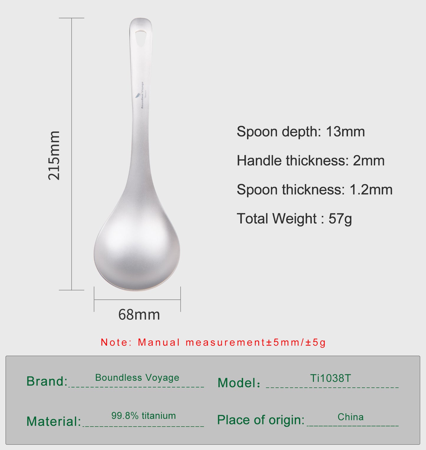 Boundless Voyage Thickened Pure Titanium Long Handle Ladle | Deep Bowl Soup Scoop for Porridge, Stew & Sauce, Kitchen & Camping Cooking Utensil Ti1038T