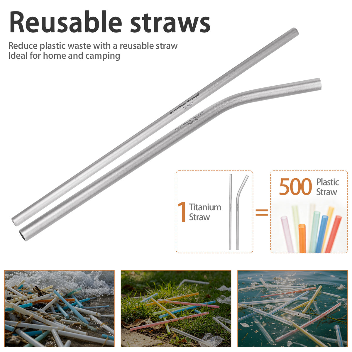 Boundless Voyage Titanium Drinking Straws, Reusable Pure Titanium Metal Straws 6mm 8mm Ti1016T Ti1017T