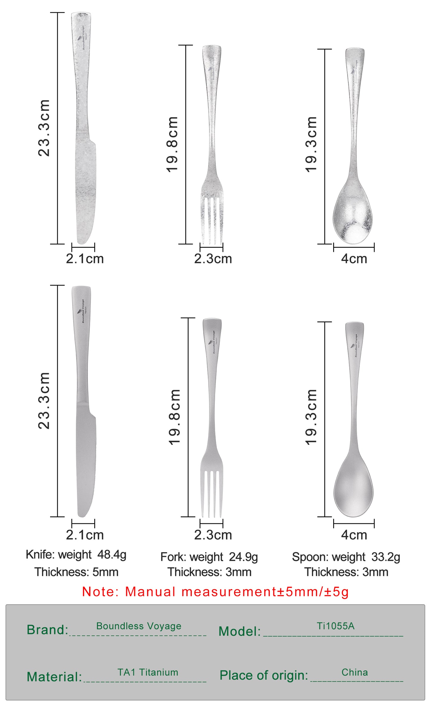 Boundless Voyage Titan-Campingbesteck, Messer, Gabel, Löffel-Set für Zuhause und Reisen Ti1055A