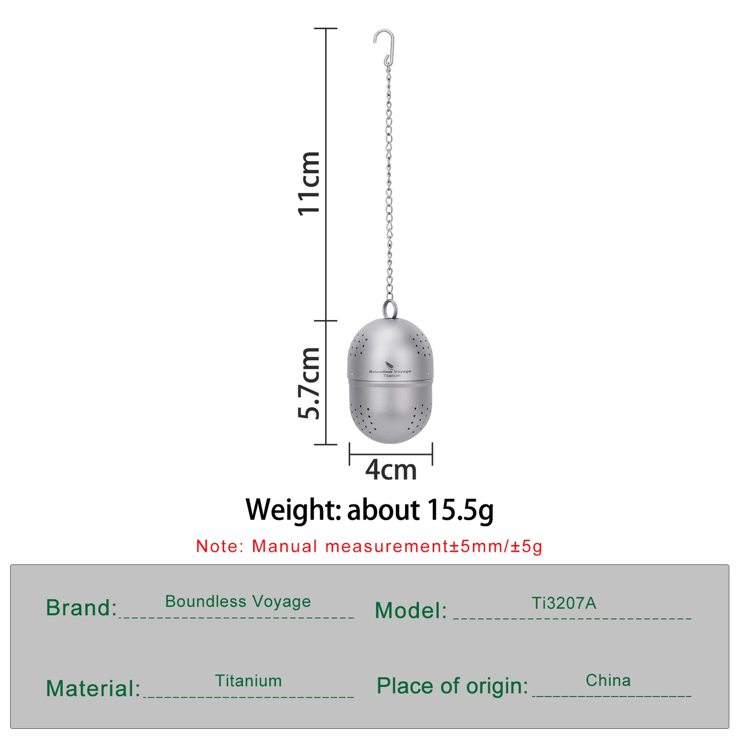 Boundless Voyage Ultralight Titanium Tea Ball Infuser with Extended Chain, Fine Mesh Strainer for Loose Tea & Spices, Reusable Filter for Mugs Teapots Home Kitchen Teaware Ti3207A