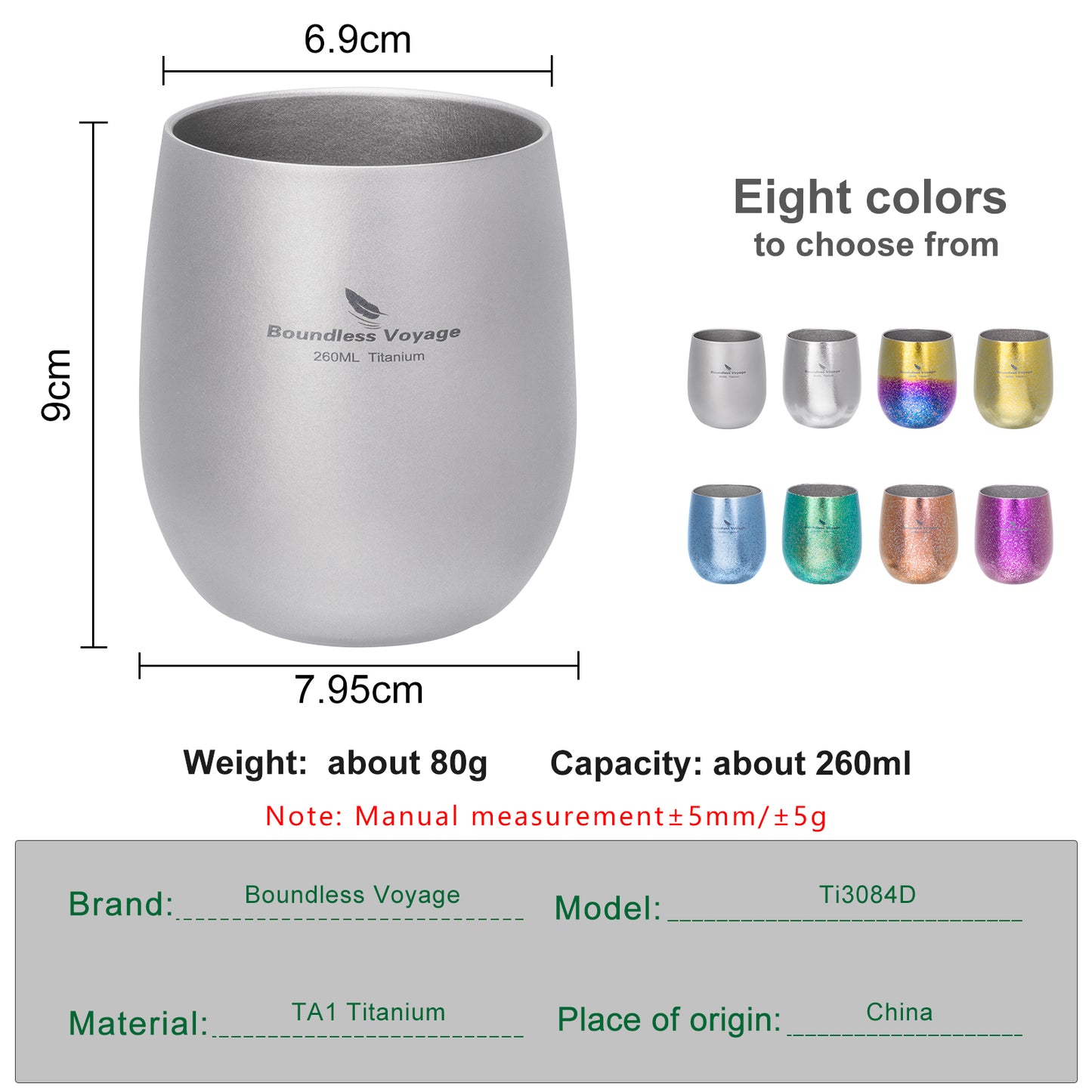 Boundless Voyage 260ML Titanium Double-Walled Egg Shaped Cup, Ice Crystal High-Temp Crystalline Texture Insulated Tea Coffee Mug, Ultralight Portable Drinkware for Camping, Travel & Daily Home Use Ti3084D