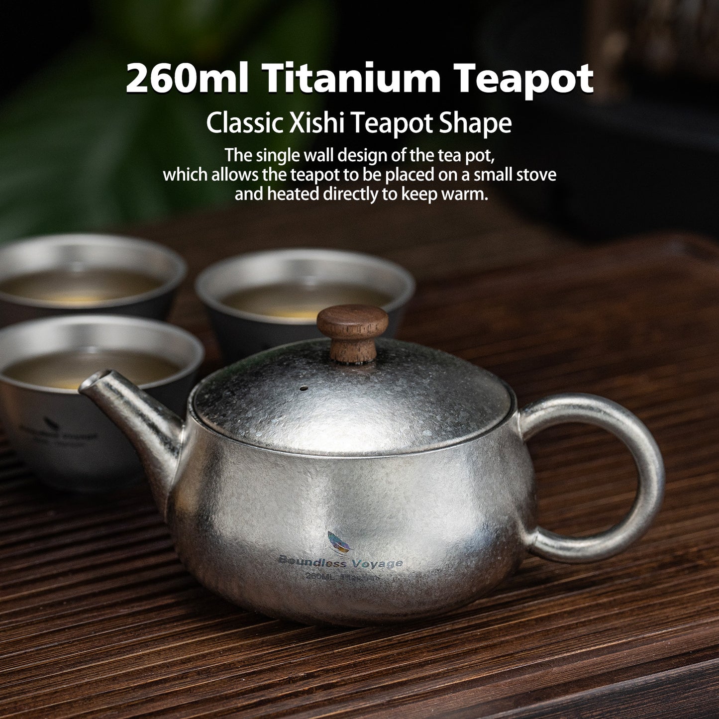 Boundless Voyage 260ml Titanium Teapot with Filter Travel Tea Kettle Durable Chinese Kung Fu Tea Set Ti3106D
