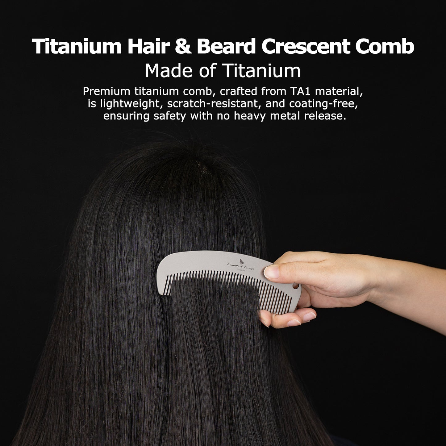 Boundless Voyage Titanium Crescent Comb, Unisex Hair & Beard Styling Comb for Daily Home Use and Travel Carry Ti9011B
