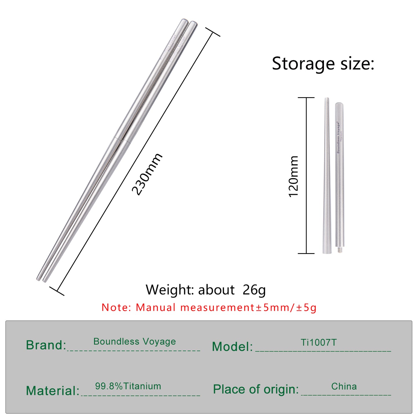 Boundless Voyage Pure Titanium Telescopic Foldable Chopsticks | Ultralight Portable Reusable Cutlery for Camping Hiking Travel Picnic Ti1007T