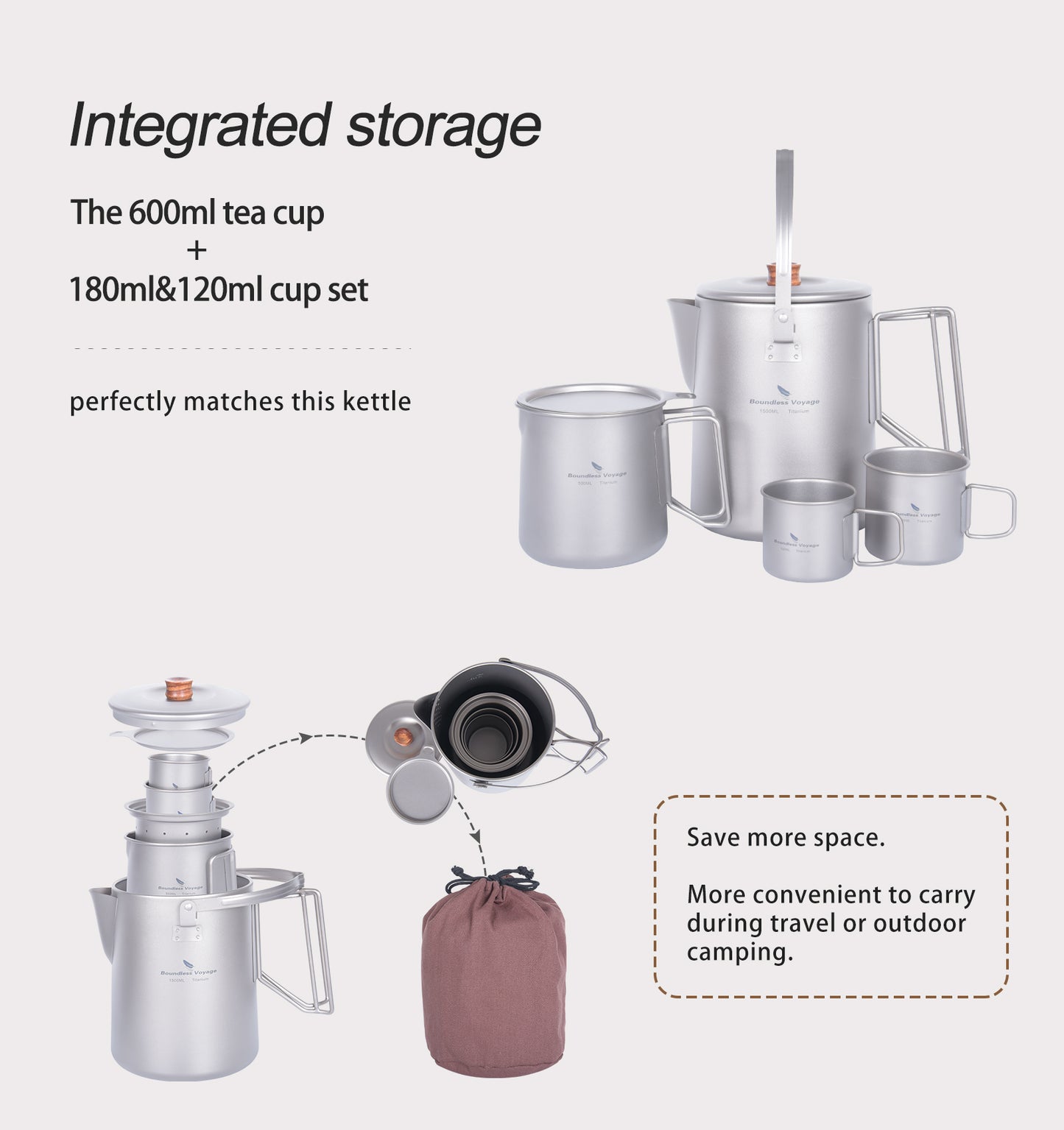 Boundless Voyage 1.5L Titanium Camping Coffee Pot, Stovetop & Campfire Safe Fast Brew Kettle for Boiling Water, Outdoor Travel & Barista Brewing Ti3128D/Ti3129D