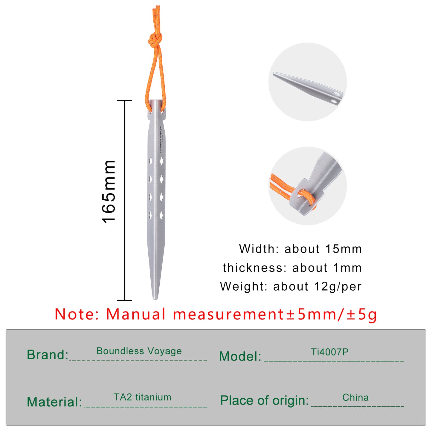 Boundless Voyage 16.5cm V-Shape Pure Titanium Tent Stakes | Ultralight Heavy Duty Ground Pegs, Outdoor Camping Accessories, 6Pcs & 8Pcs Optional Packs Ti4007P