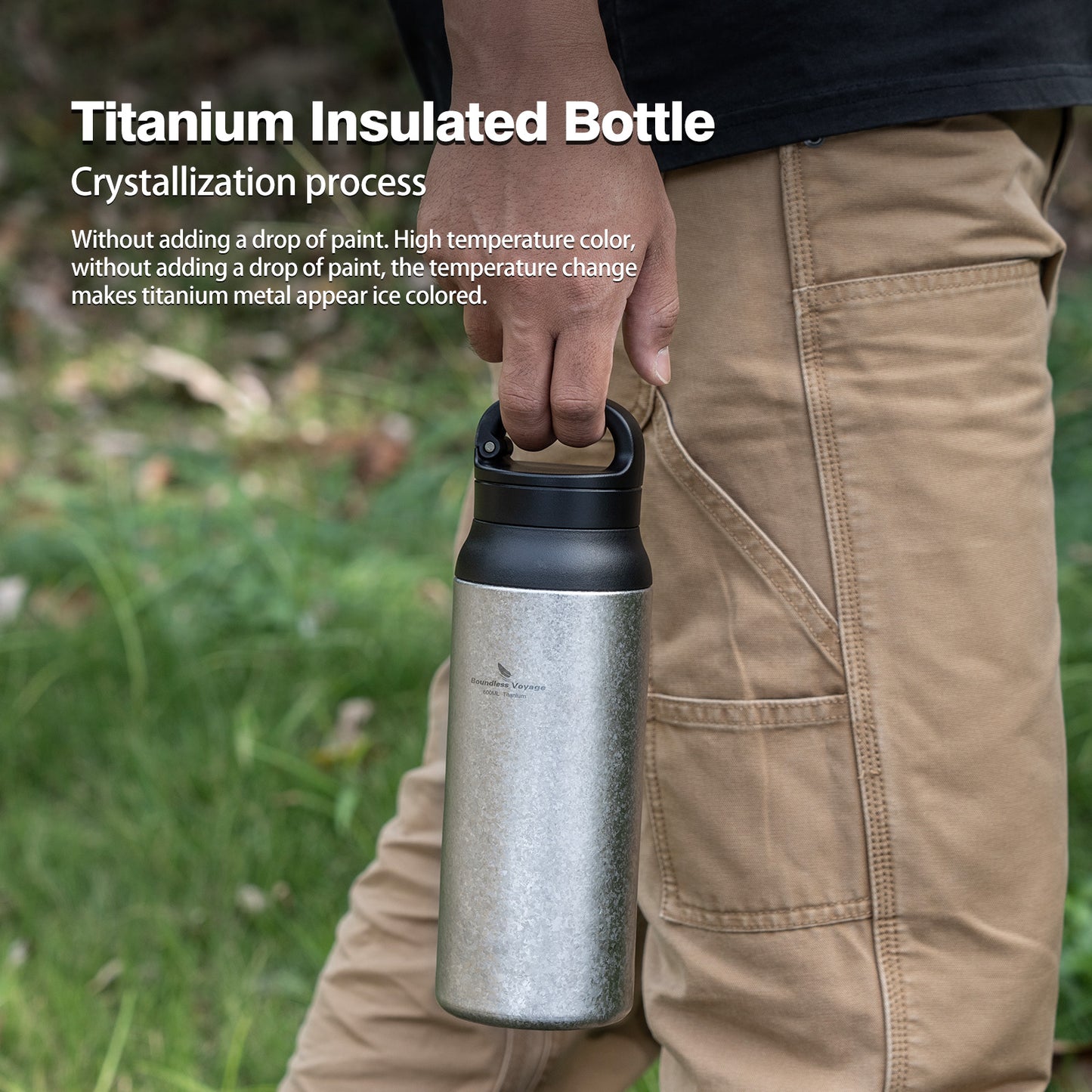 Boundless Voyage Titanium Double-Walled Cup Insulated Bottle 600ml Portable Reusable Travel Coffee Tea Mug for Hot and Cold Beverages Ti3010D