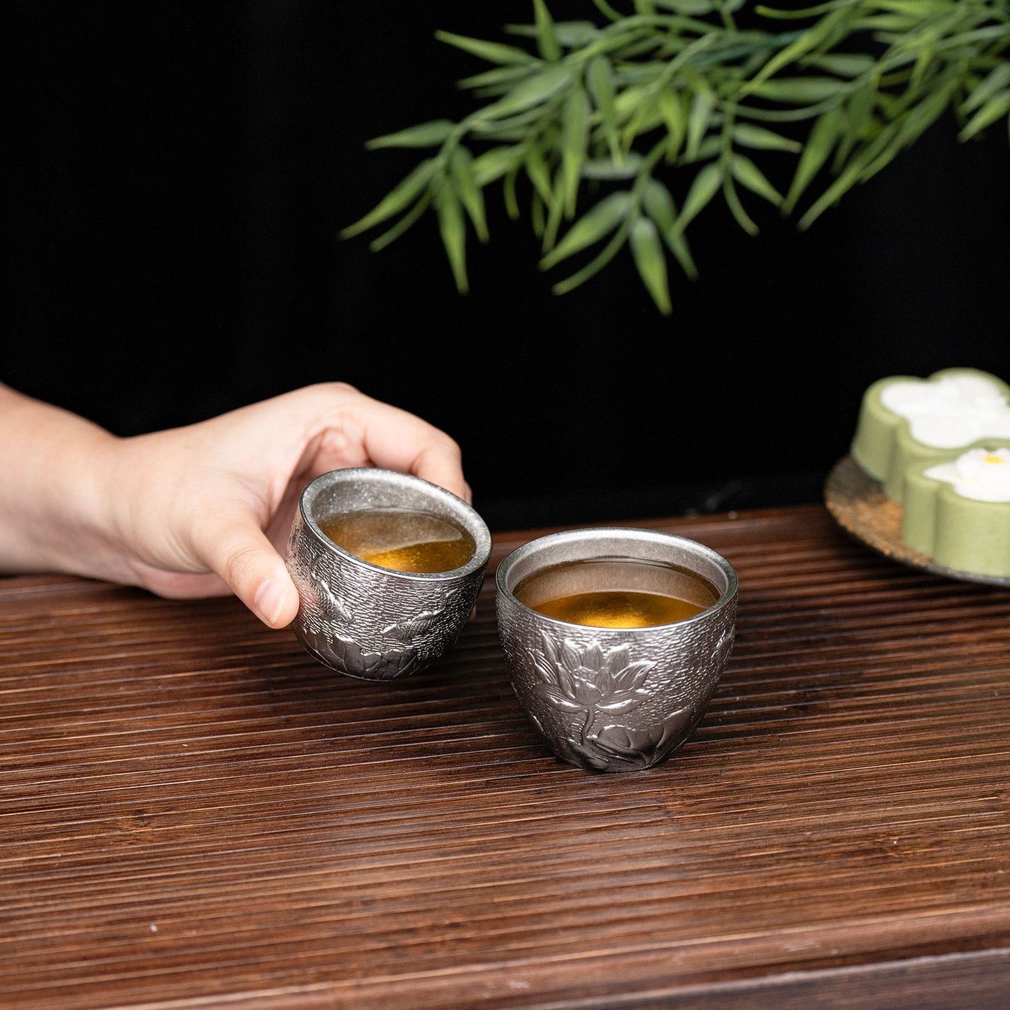 Boundless Voyage Titanium Double-Wall Cup Embossed Pattern, 50ml 100ml for Tea Whisky Home Bar Ti3081A Ti3081B