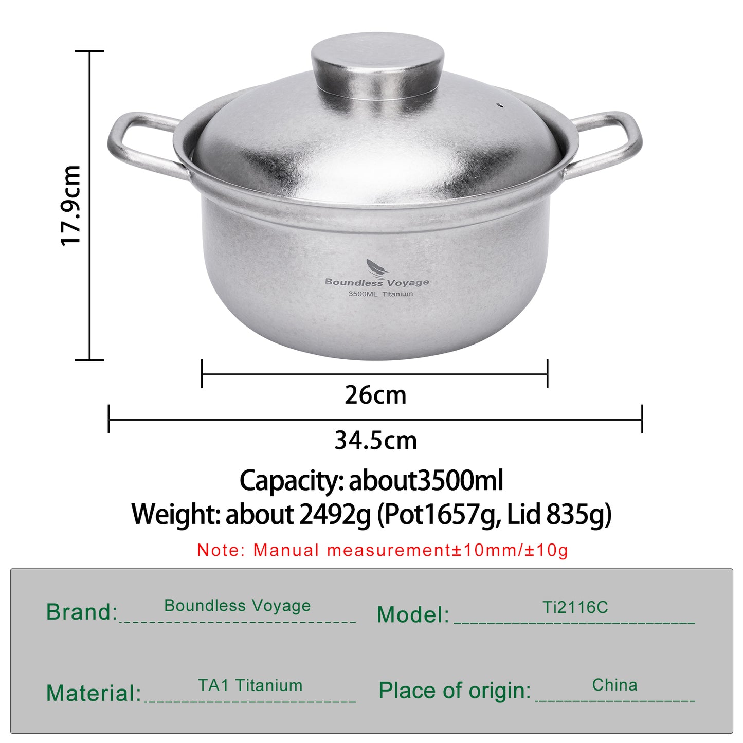 Boundless Voyage 3.5L Titanium Cooking Pot with Steam Vent Lid, 3mm Thick Crystalline Stovetop Pot for Home Kitchen Ti2116C