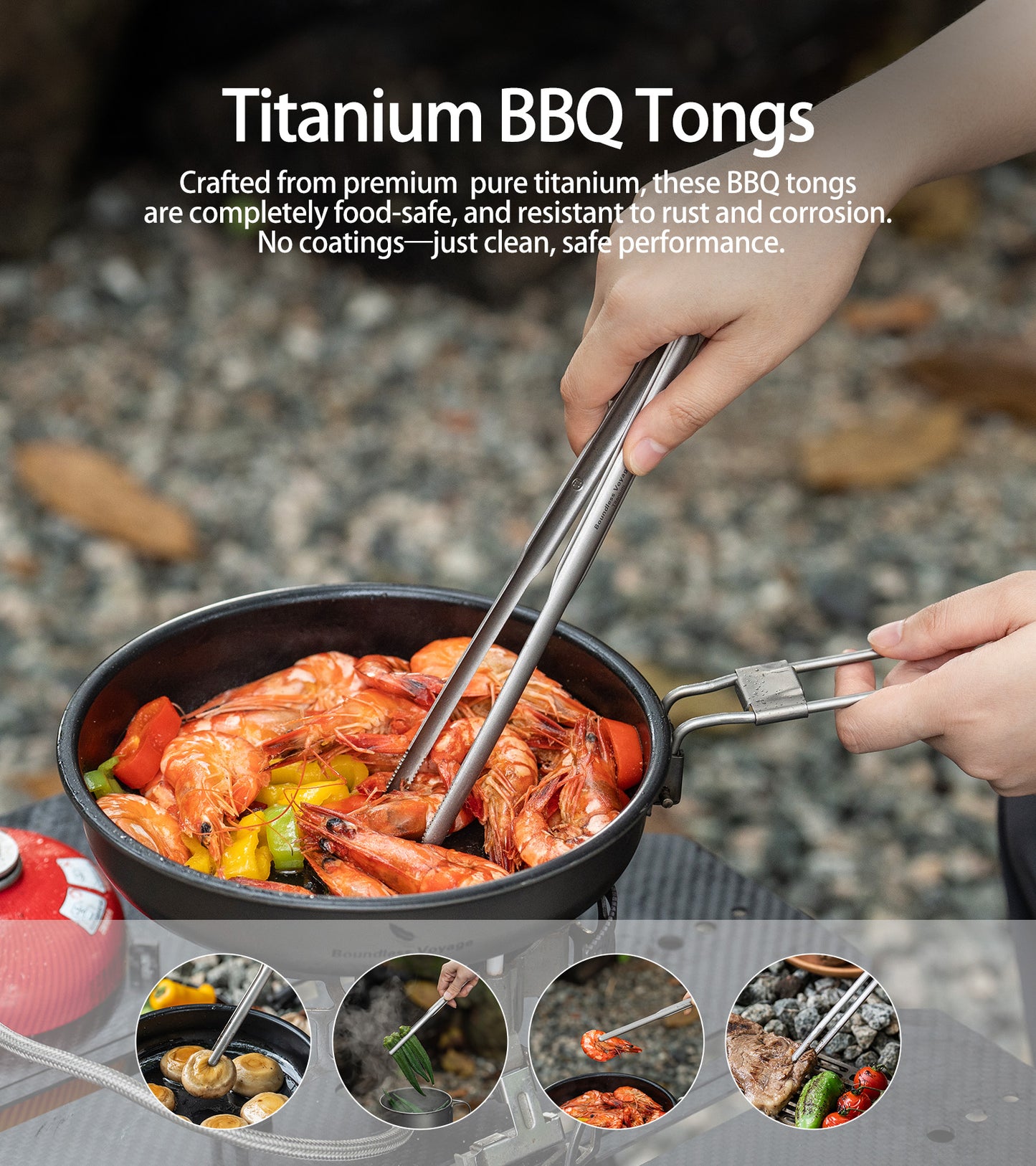 Boundless Voyage Titanium BBQ Tongs, Ultralight Heat-Resistant Rustproof Grilling Tongs for Camping Hiking Outdoor Cooking Ti1014T